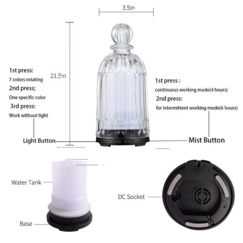 120ML Cool Mist Glass Humidifier▕ Black Base - Image 8