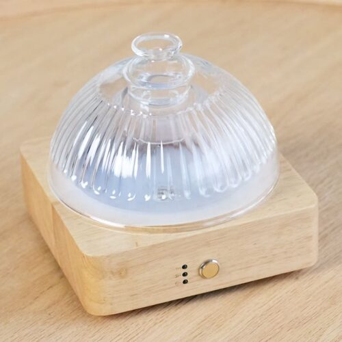 World's Largest Glass Reservoir Diffuser With Glass Dome Natrual Oka Wood - Image 3