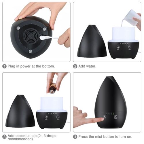 Flower Shape Ultrasonic Aroma Diffuser 200ml Black Aromatherapy Humidifier - Image 7